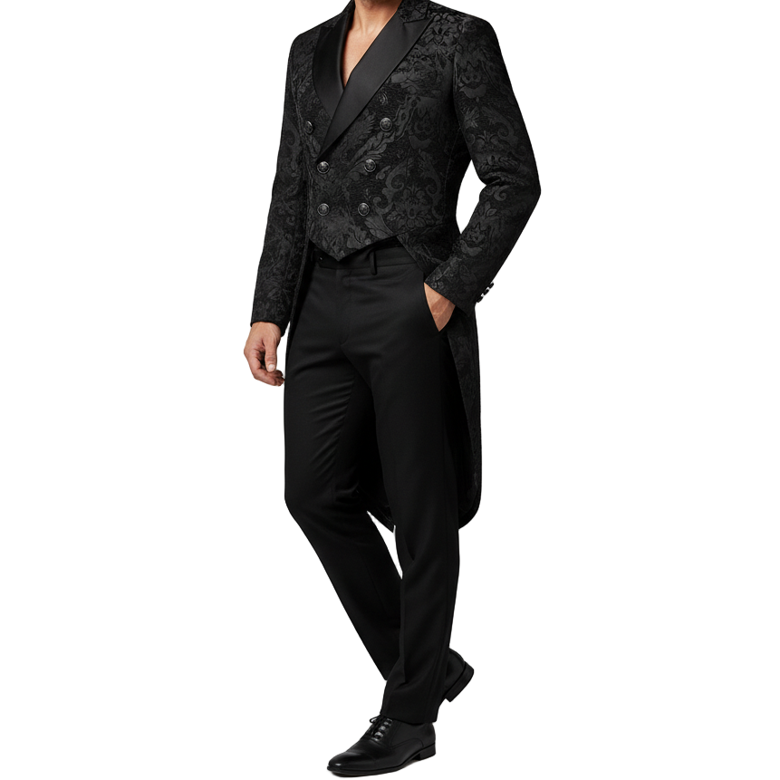 Gothic Devil Fashion Cavalier Men's Steampunk Tailcoat Black Damask