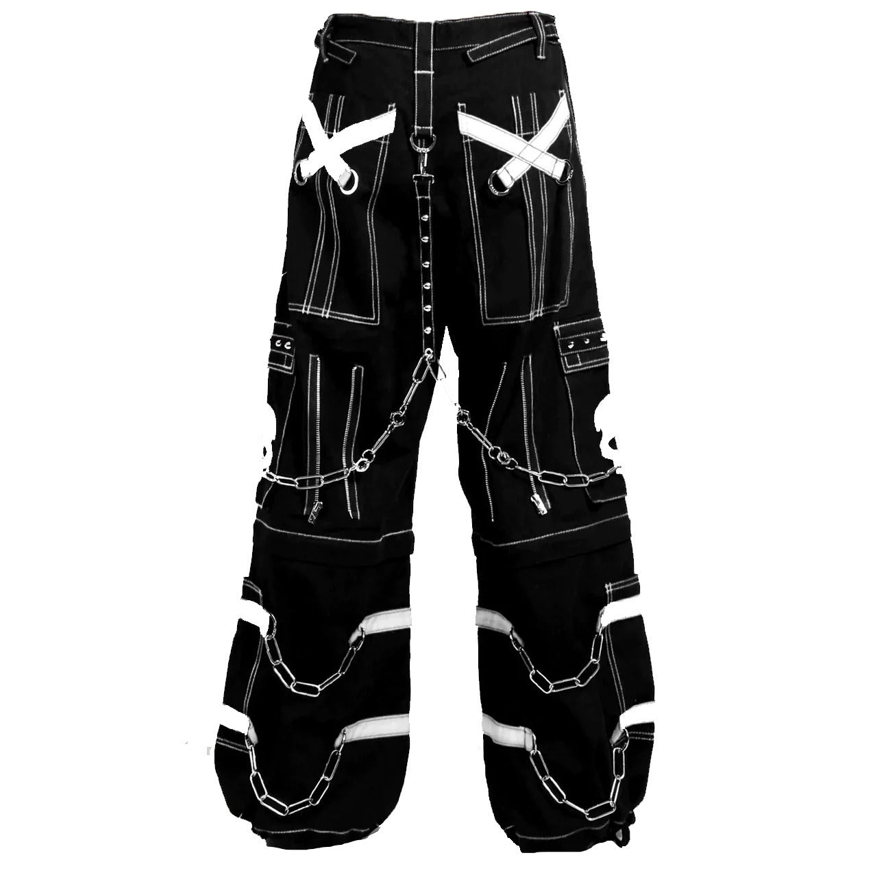 Gothic Bondage Black Skull Zip Off Pants Black & Amp White Alternative Punk Rock Emo Trouser Pant Usa
