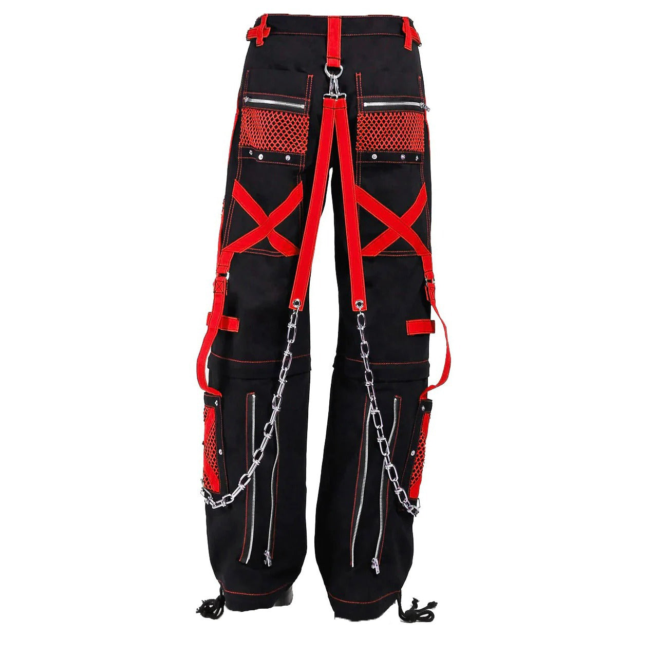 Black/Red Jeans Extreme Bondage Rocker Cyber Goth Steampunk Pant /Trip Usa