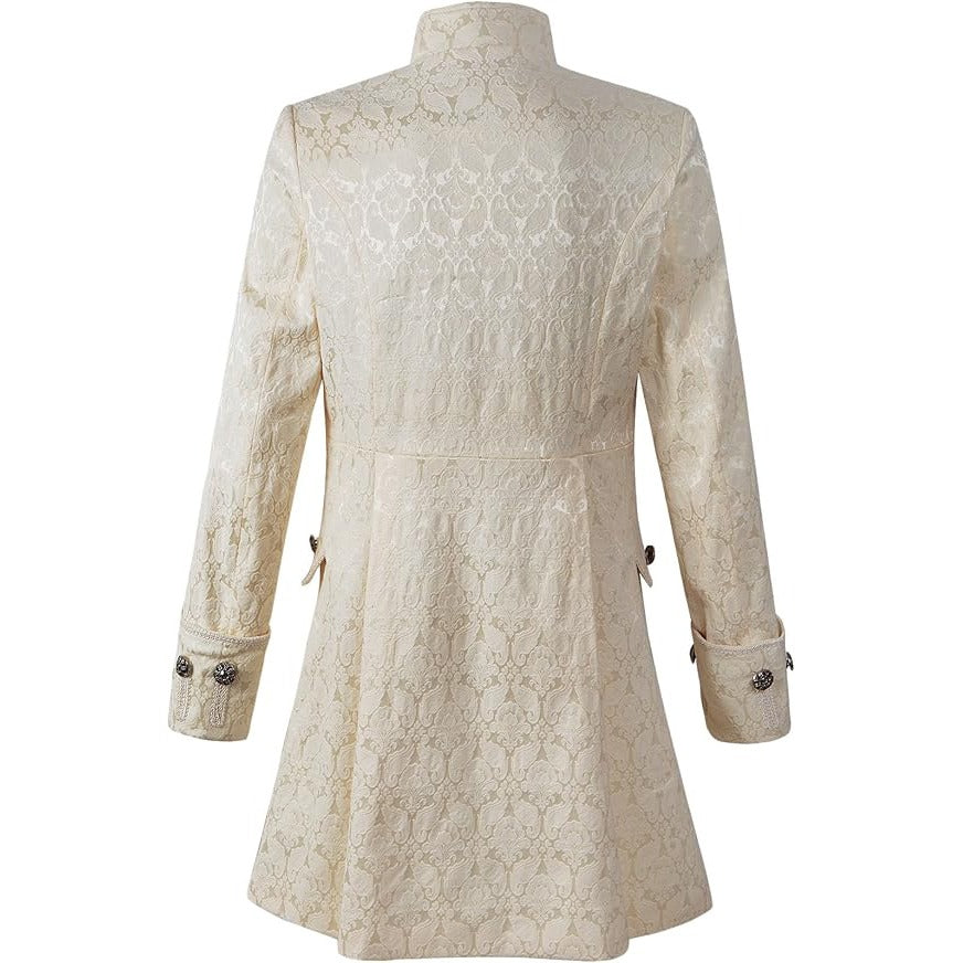 Renaissance Mens Velvet Goth Steampunk Victorian Frock Coat Cream