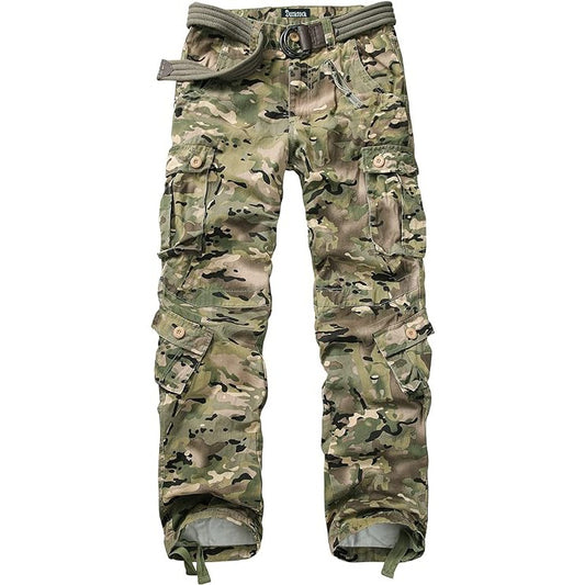 Men's Cotton Casual Military Army Camo Combat Work Cargo Pants with 8 Pockets