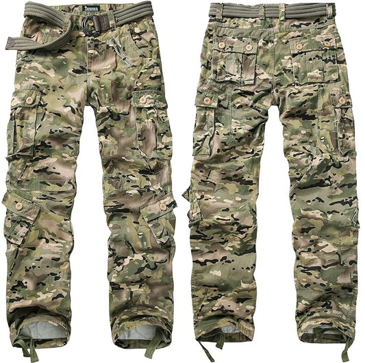 AKARMY Men's Cotton Casual Military Army Camo Combat Work Cargo Pants with 8 Pockets