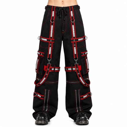 Men Extreme Bondage Gothic Electro Reflector Black/Red Pant/Shorts Usa
