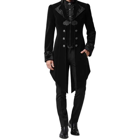Men's Jacket Coat Black Velvet Gothic Steampunk Aristocrat