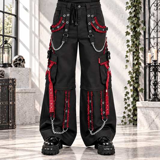 EXTREME BONDAGE GOTHIC PUNK ROCKER CYBER GOTH RED & BLACK STEAMPUNK BIKER PANTS