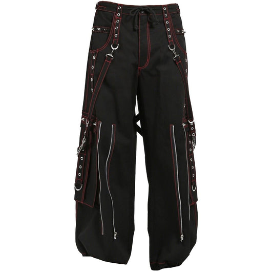Gothic Mens Black Bondage Red Back Skull Punk Rock Pants