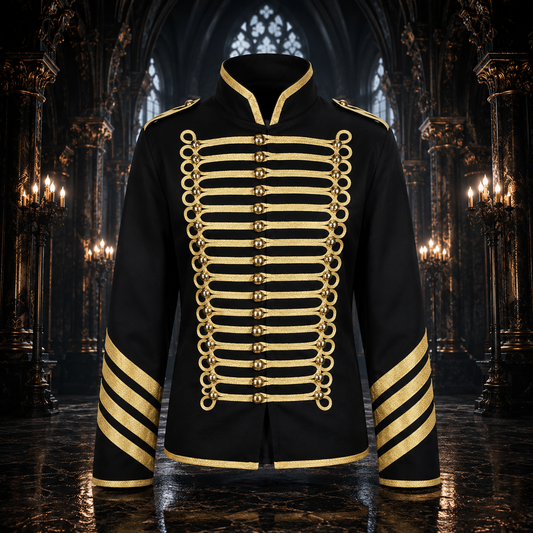 Prime Quality Handmade Men's Gothic Military Hussar Jacket Black Gold/Gold Jacket /USA