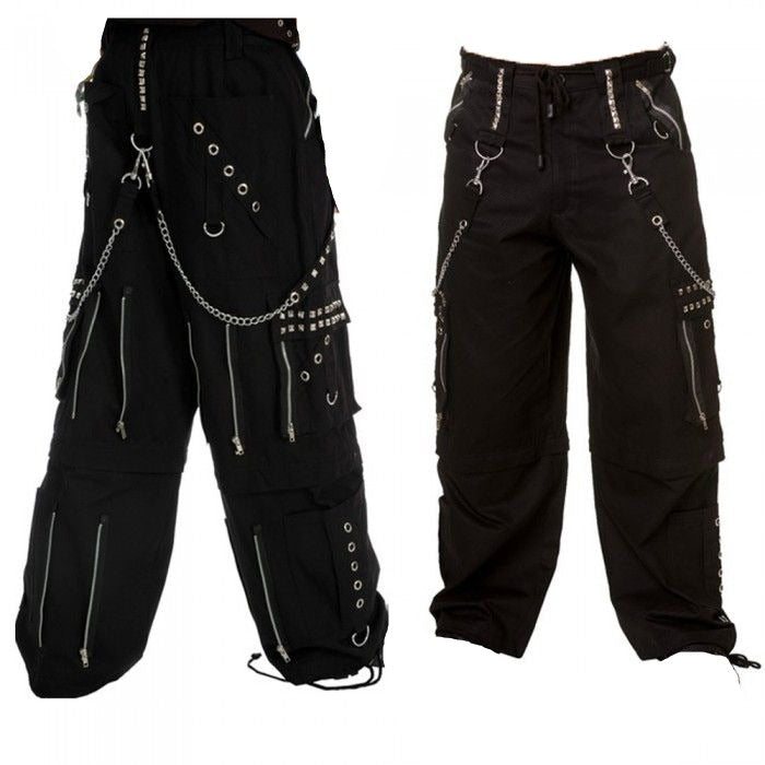 Gothic Men Black Chrome Trousers Punk Rock Studs Metal /Chain Trouser