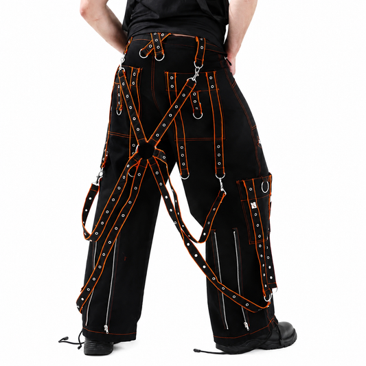 Gothic Men's Orange Black Pant Cotton Trousers Studs Metal Punk Pant
