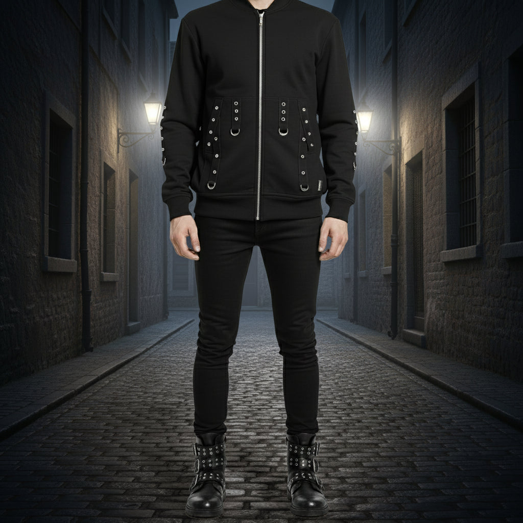 BLACK METAL GOTHIC PUNK STAGE SUPER STRAP HOODIE BLAZER JACKET