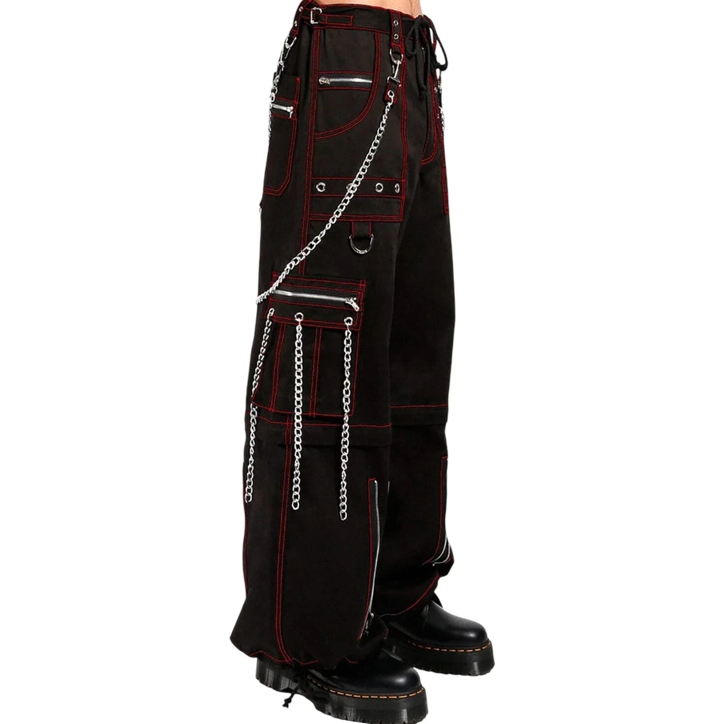 Men's Electro Bondage Gothic Red Stitch Rave Gothic Cyber Chain Goth Jeans Punk Rock Pants/USA