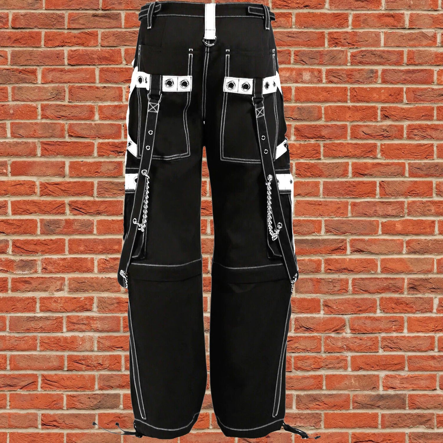 Mens Goth Punk Black White Bondage Trip Pant Chain Techno Rock Punk Shorts Usa