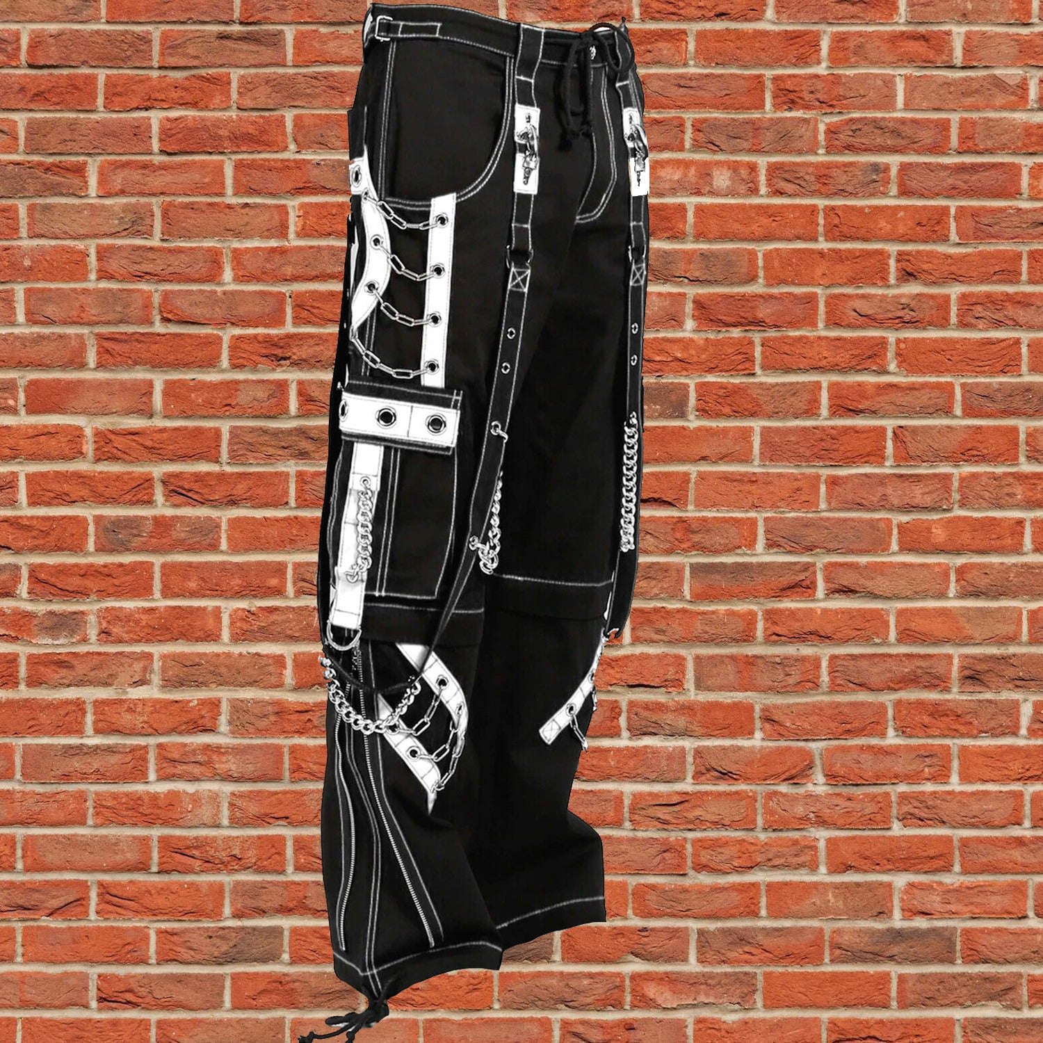 Mens Goth Punk Black White Bondage Trip Pant Chain Techno Rock Punk Shorts Usa