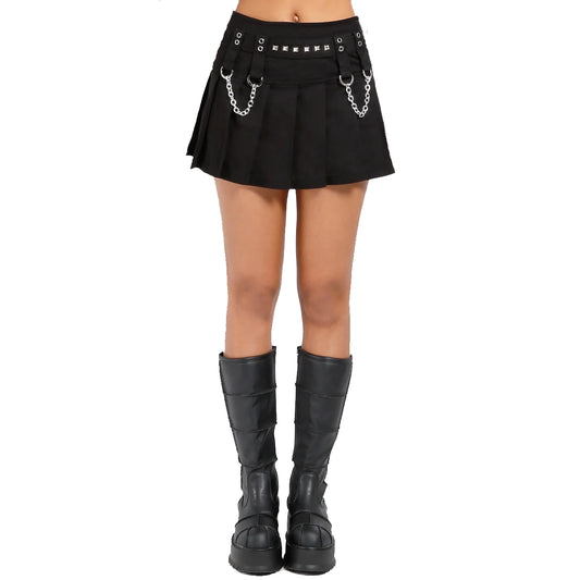 Womens Studded Chain Skirt Black