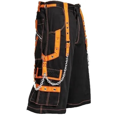 Men Extreme Bondage Skater Black/Orange Gothic Punk Rocker Cyber Goth Steam punk Biker Short