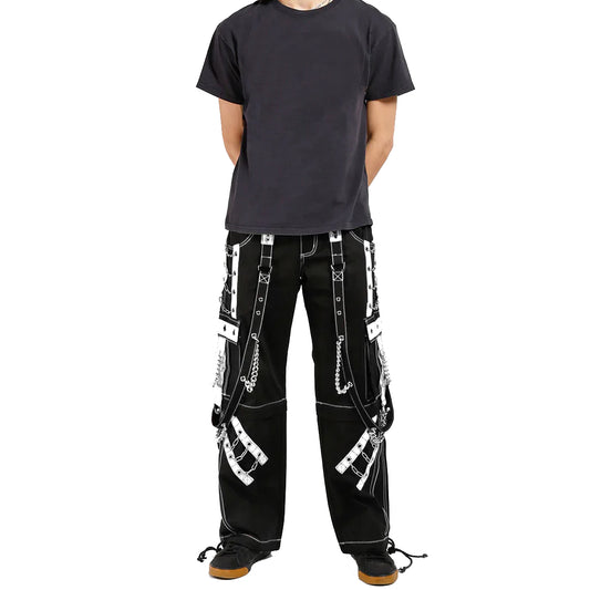 Mens Goth Punk Black White Bondage Pant Chain Techno Rock Punk Shorts Usa