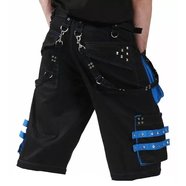 Prime Quality Men's Gothic Bondage Cyber Chain Techno Rock Punk Black Blue Shorts
