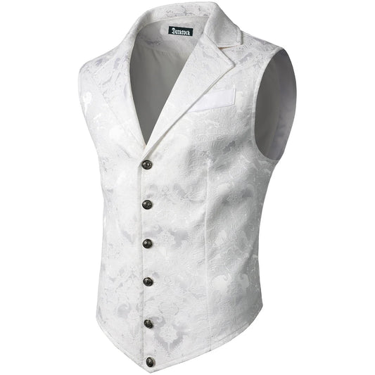Handmade White Men's Victorian Suit Gentleman Vest Steampunk Gothic Waistcoat/Usa