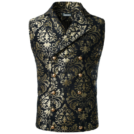 Men's Victorian Gentleman's Aristocrat Gold Double Breasted Vest Gothic Steampunk Waistcoat Vest Tapestry/Stylish Casual Vest