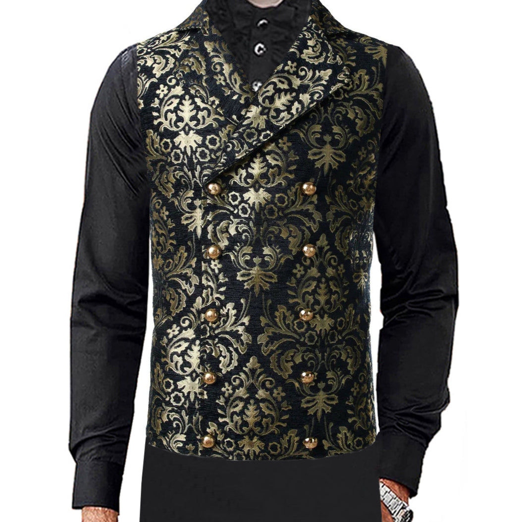 Men's Victorian Gentleman's Aristocrat Gold Double Breasted Vest Gothic Steampunk Waistcoat Vest Tapestry Stylish Casual Vest