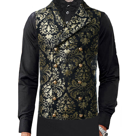 Men's Victorian Gentleman's Aristocrat Gold Double Breasted Vest Gothic Steampunk Waistcoat Vest Tapestry Stylish Casual Vest