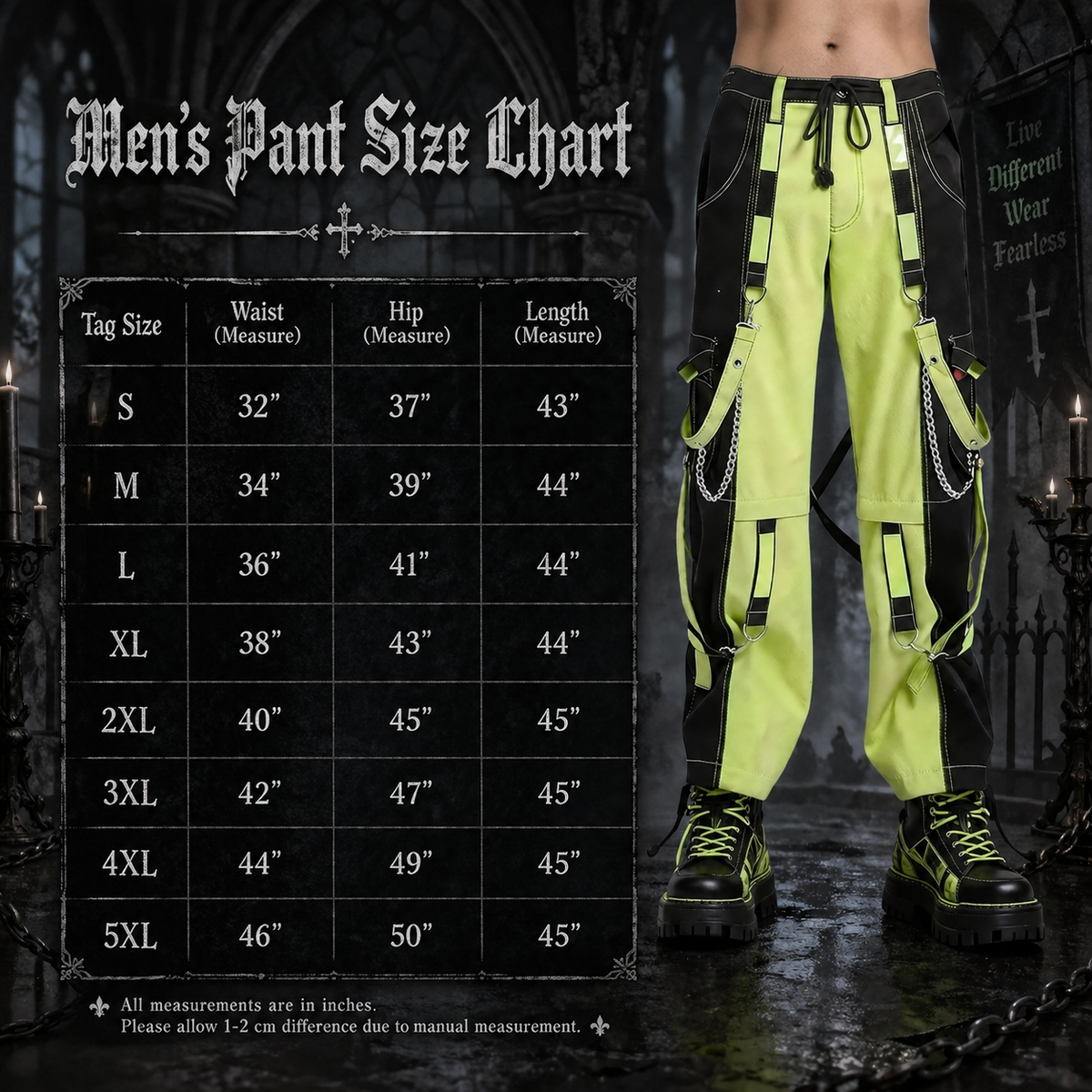 Prime Quality Men Extreme Bondage Limelight Lime Green Skater Gothic Punk Rocker Cyber Goth Steampunk Biker Pant