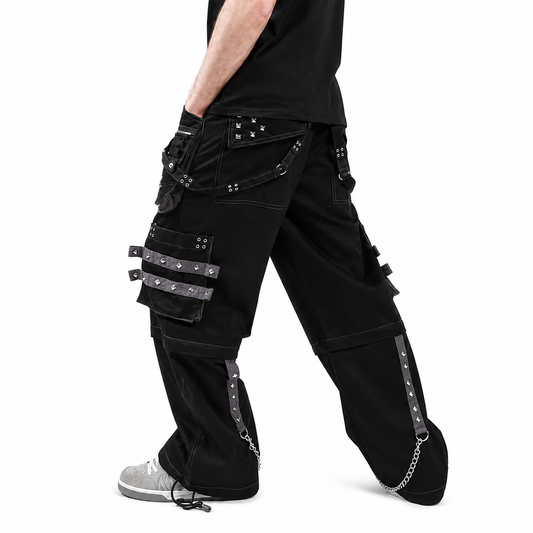 Gothic Men's Black Grey Men Trousers Gothic Cotton Studs Metal Punk