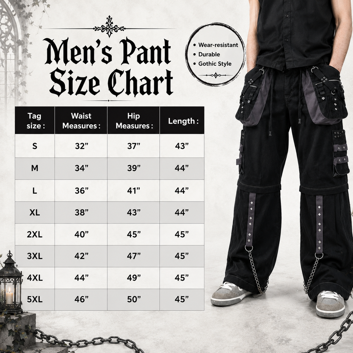 Gothic Men's Black Grey Men Trousers Gothic Cotton Studs Metal Punk