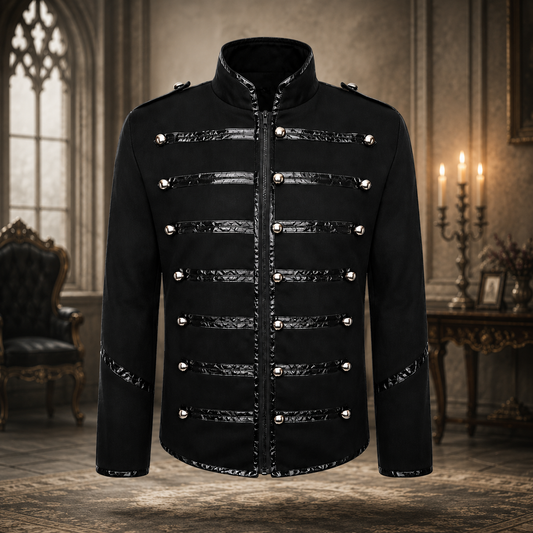 Men's Military Drummer Black Parade Jacket Black Gothic Band Uniform Coat Steampunk Punk