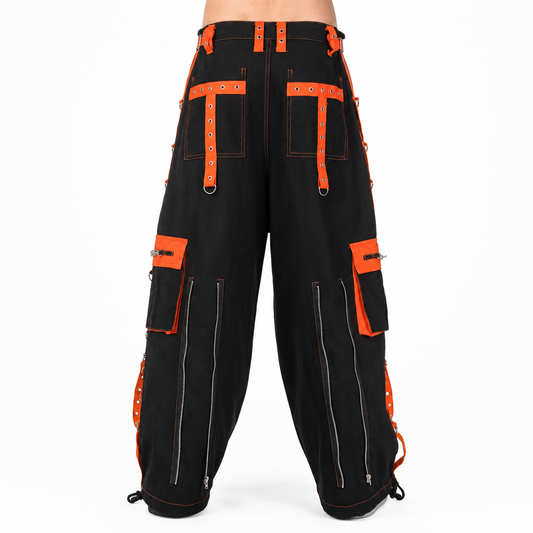 Gothic Men's Handmade Bondage 4 Pocket Dead Thread Trouser Punk Rock Black Orange Pant