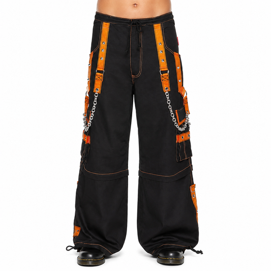 Men Extreme Bondage Skater Black/Orange Gothic Punk Rocker Cyber Goth Steam punk Biker Pant