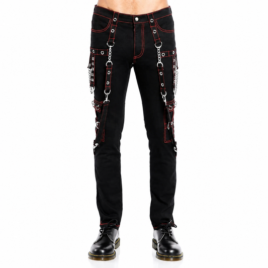 Gothic Men's Military Officer Trousers Black Red/Black Pants