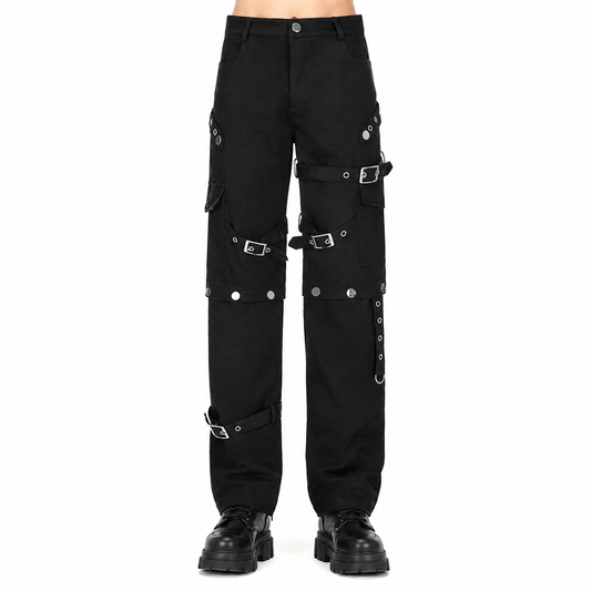 Men Gothic Bondage Pant Rock Hard Loose Punk Pants Detachable Uniform Trousers