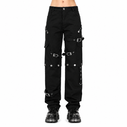 Men Gothic Bondage Pant Rock Hard Loose Punk Pants Detachable Uniform Trousers