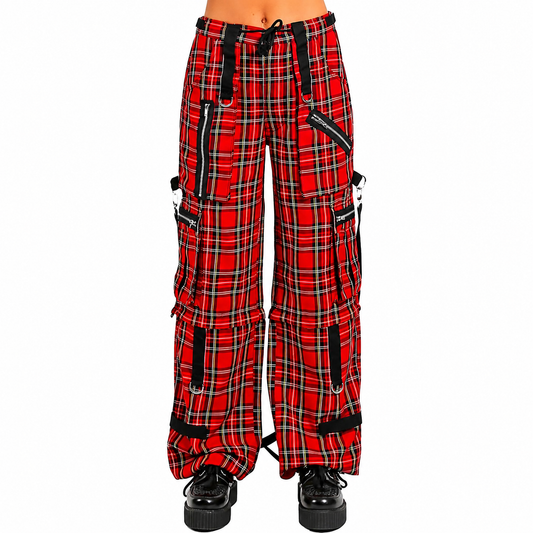 Gothic Bondage Red Plaid Men Pant Alternative Punk Rock Emo Trouser Pant Shorts