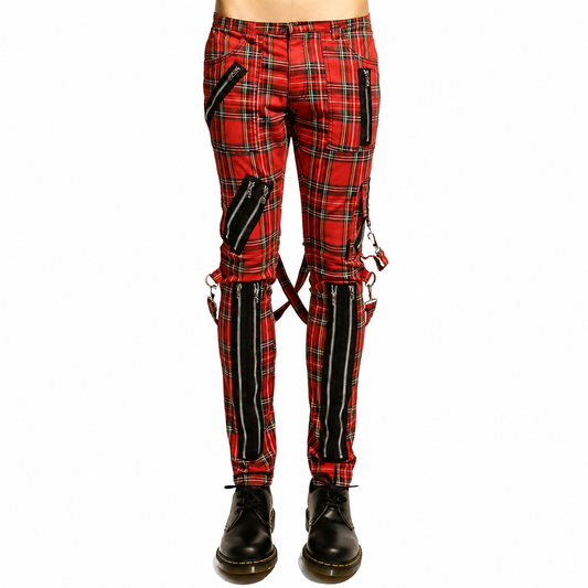 Gothic Bondage Red Straps Men Pant Alternative Punk Rebel Rock Emo Trouser Jeans Pant