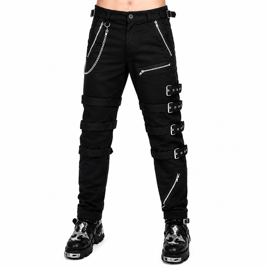 Men's Bondage Black Goth Punk Rock Morte Pants Buckle Chain Trouser Pants
