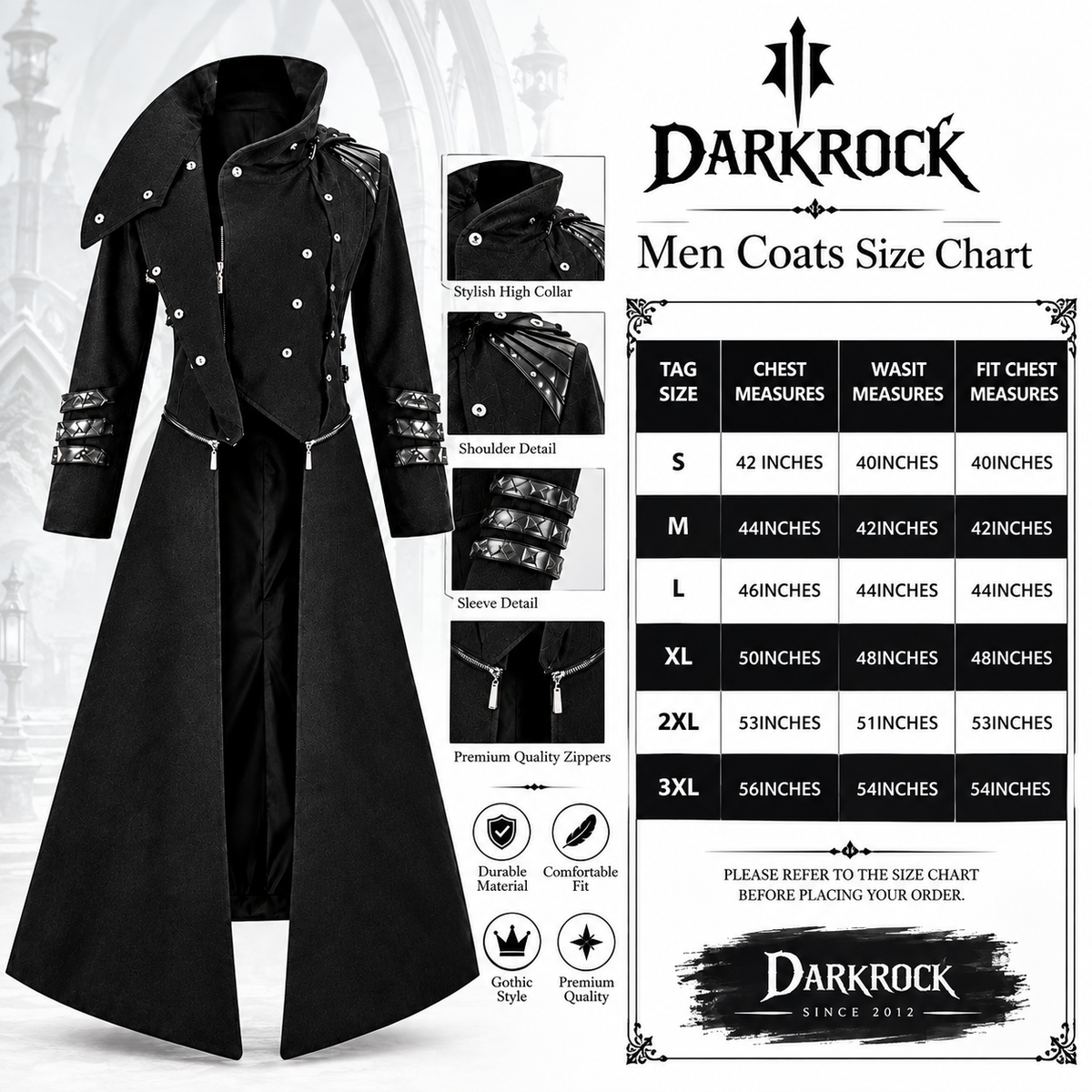 Scorpion Men's Black Punisher Hooded Trench Coat Long Jacket Black Gothic Steampunk