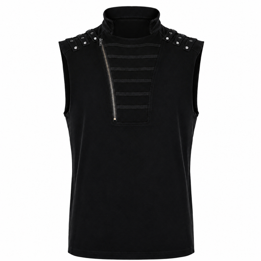 Gothic Mens Dark Gothic Zip Up Tank Top Vest