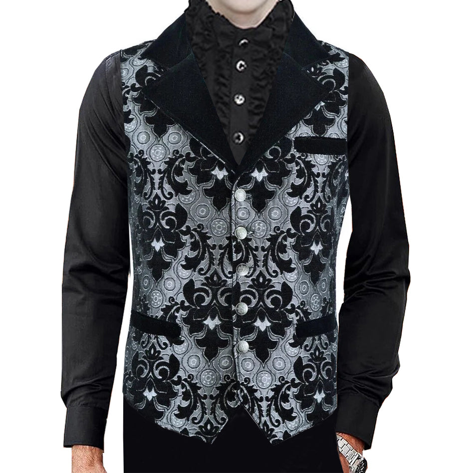 Victorian Gentleman's Aristocrat Vest Black/Silver Tapestry/Stylish Casual Vest