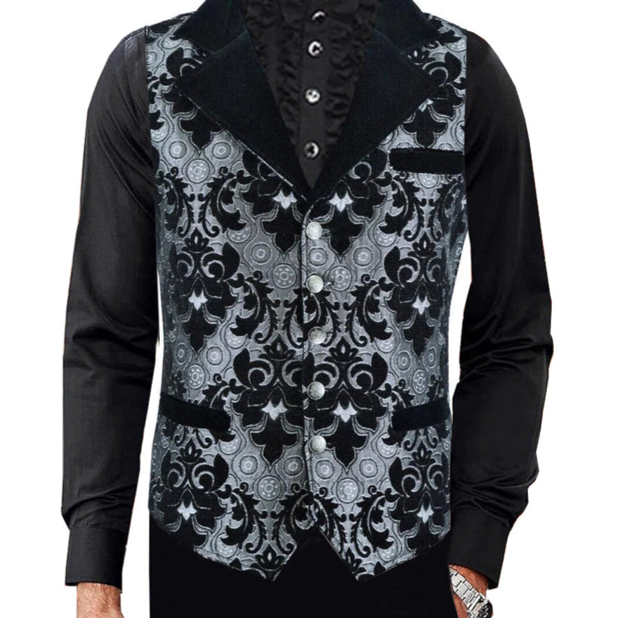 Victorian Gentleman's Aristocrat Vest Black/Silver Tapestry/Stylish Casual Vest