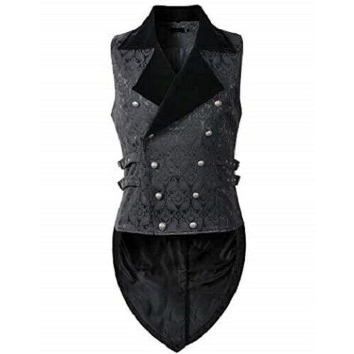 Men's Brocade Vest Waistcoat Tailcoat Black Velvet Gothic Steampunk/USA Sizes