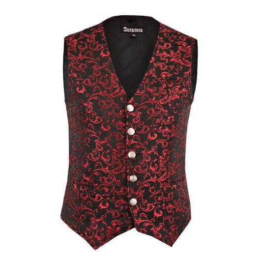 DARKROCK Designer Stylish Casual Brocade Vest - red (front)