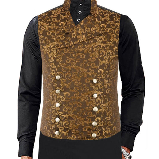 Men's Steampunk Double-Breasted Waistcoat Gold Vest Gothic Western-Reenactment USA