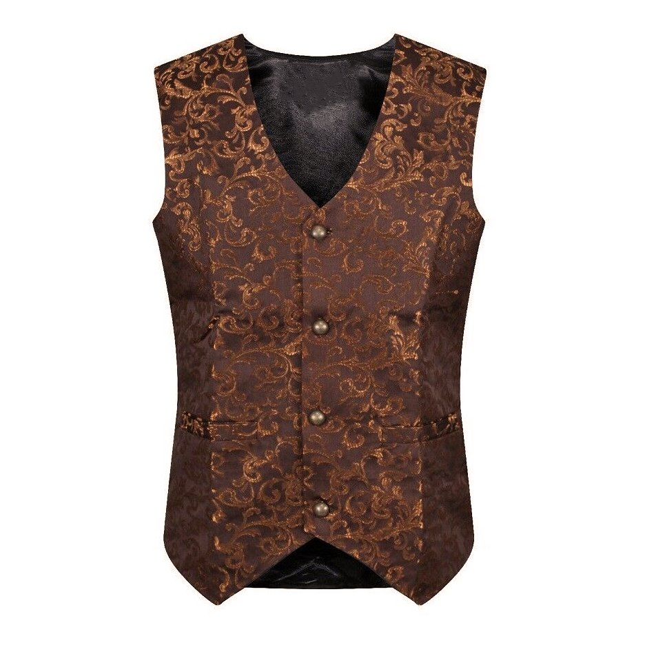 Men's Tailored Formal Waistcoat Gothic Steampunk Gold Brocade Vest Victorian