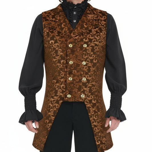 Men's Double Breasted Governor Vest Waistcoat Vtg Gold Brocade Gothic Steampunk USA