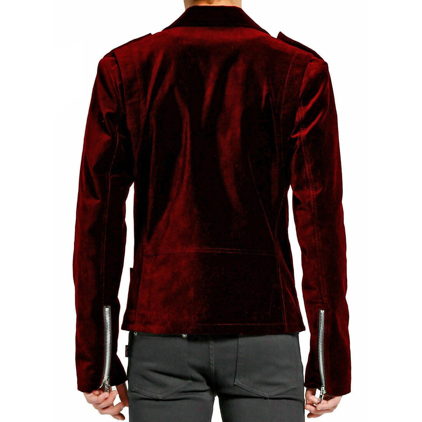 DARKROCK Gothic Motor Bike RED Velvet Motorcycle Jacket Punk Fetish EMO Biker Jacket (1)