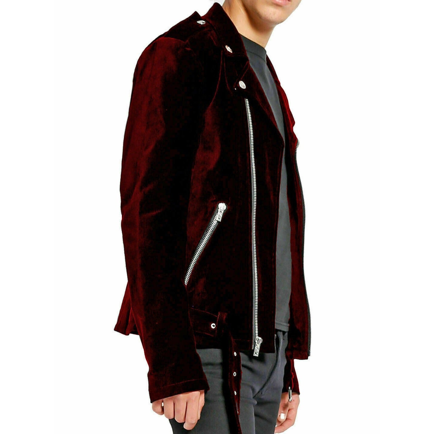 DARKROCK Gothic Motor Bike RED Velvet Motorcycle Jacket Punk Fetish EMO Biker Jacket (2)