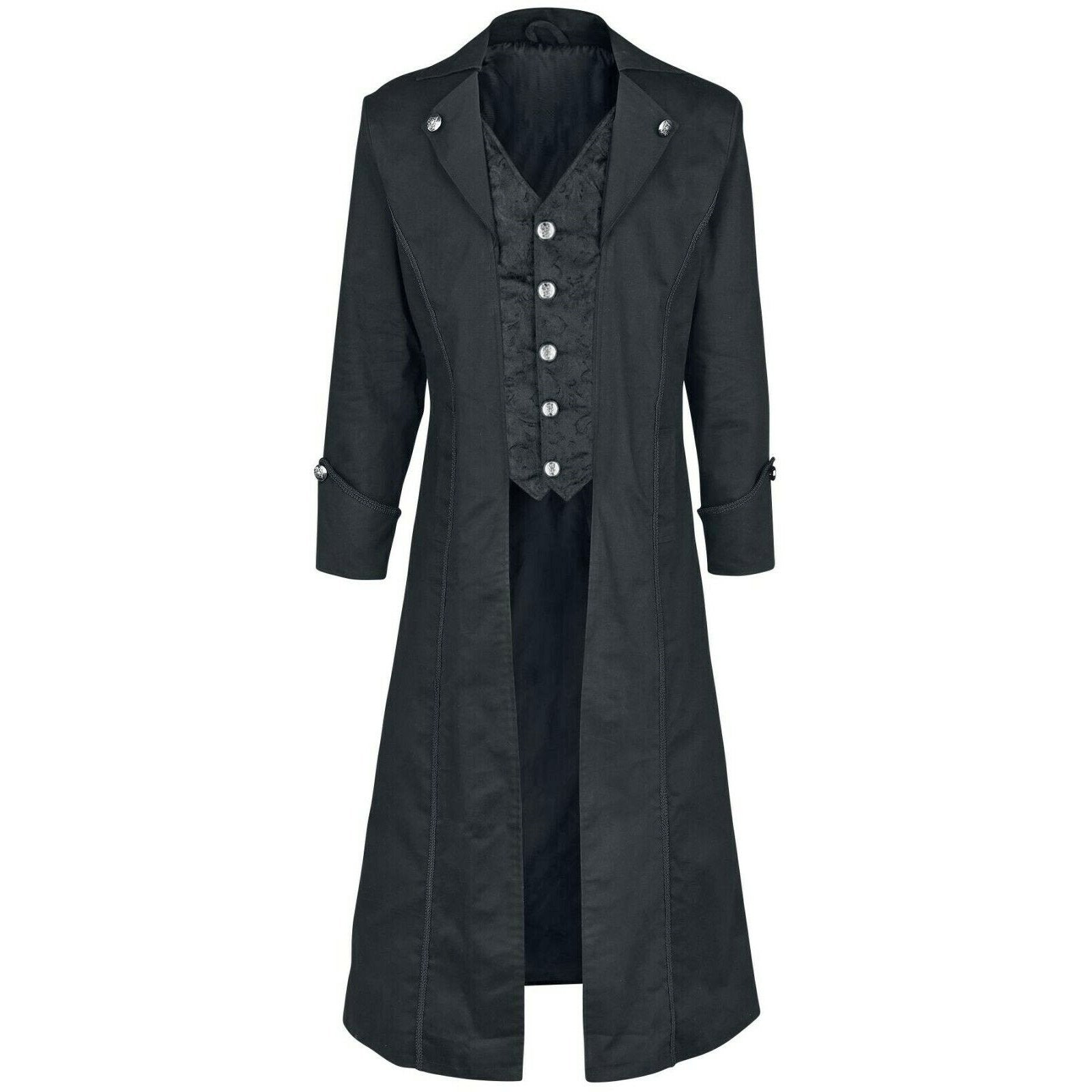 Gothic Steampunk Army Black Jacket Men's Punk Highwayman Regency Long Coat