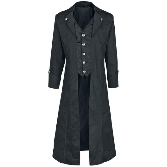 Gothic Steampunk Army Black Jacket Men's Punk Highwayman Regency Long Coat